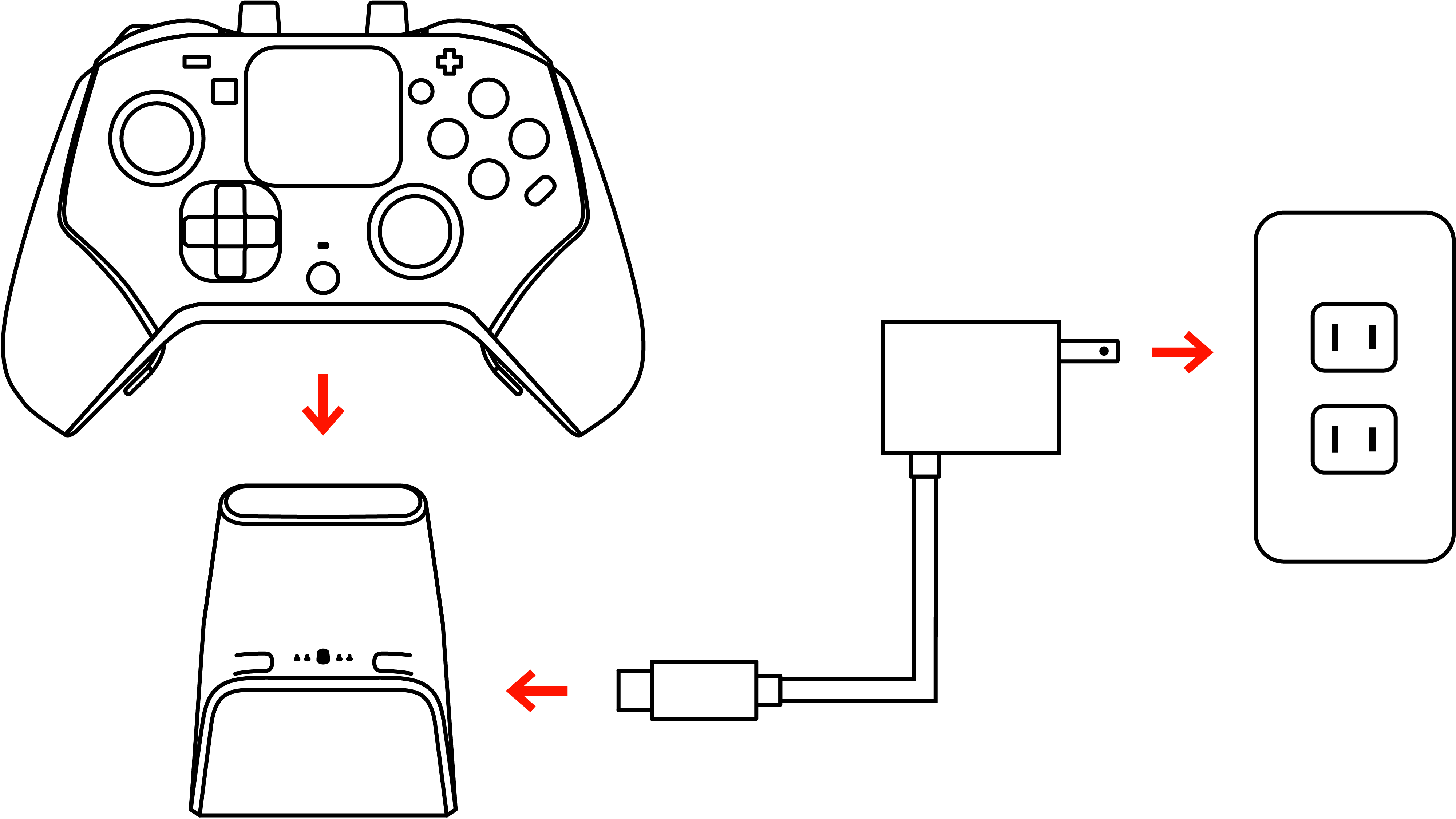 Connect the Nintendo Switch AC Adapter (sold separately) to the charging dock and place the controller on the charging dock.